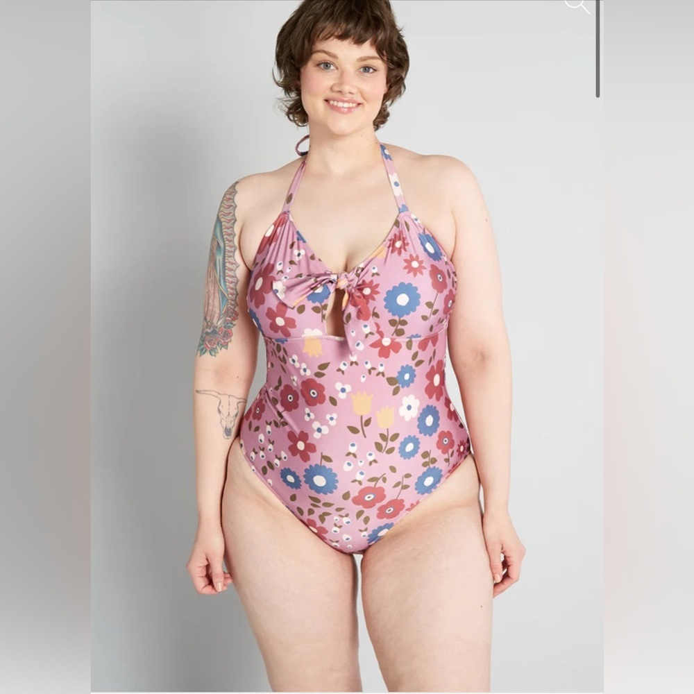 ModCloth x Princess Highway Tie-Front One-Piece Swimsuit Floral Sz 12 478